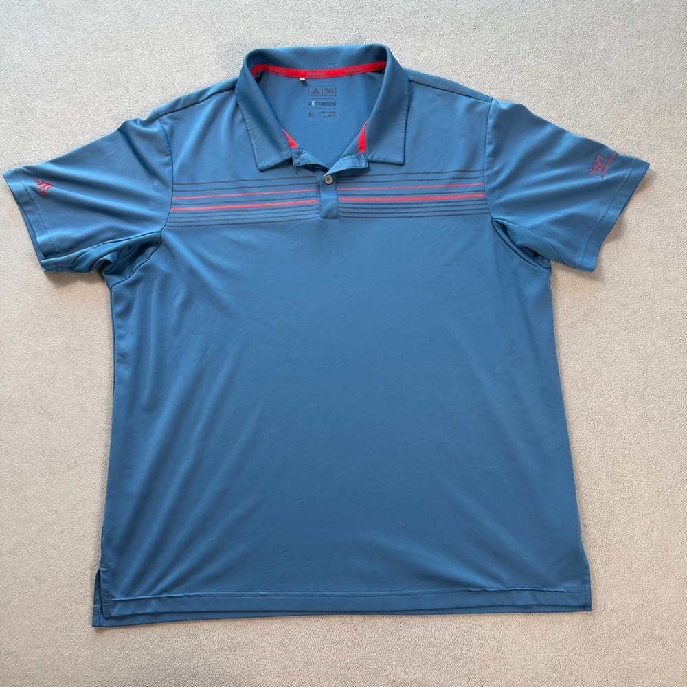 Adidas Golf Climacool Polo Shirt Mens XL Blue Red The Greenbrier Stripe Logo